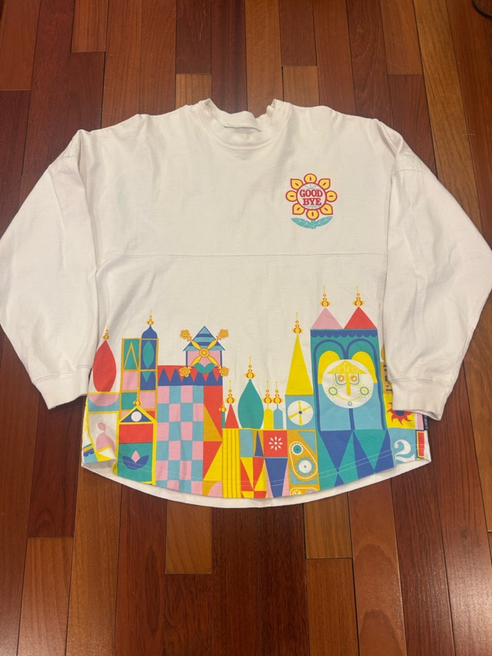 Disney Parks Spirit Jersey Good Bye  White Graphic Long-Sleeve top M Colorful